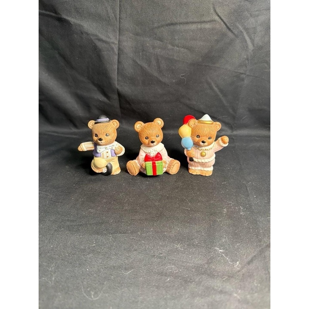 Vintage Homco Set of 3 Porcelain Bear Figurines Gift Unicycle, and Balloons @F12